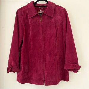 Dennis Basso Suede Jacket Women’s 1X Washable Leather Western Burgundy Holiday